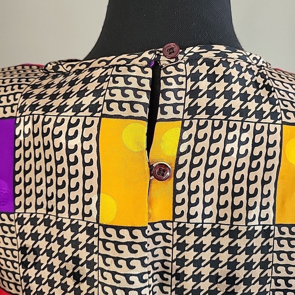 POET by Nicola Vintage 80's Bold Colorblock Retro Geometric Silky Blouse Size 12 - Picture 8 of 12